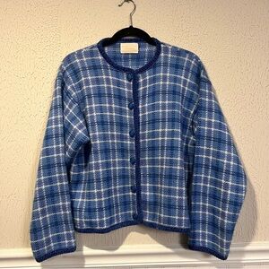 Pendleton Country Sophisticates Wool Blend Blue Plaid Cardigan Sweater size S